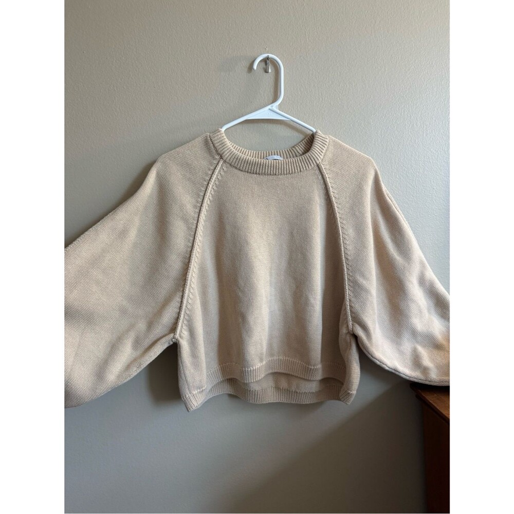Zara Cream Knit Sweater Oversized Balloon Sleeve Cozy Pullover Women’s Large
